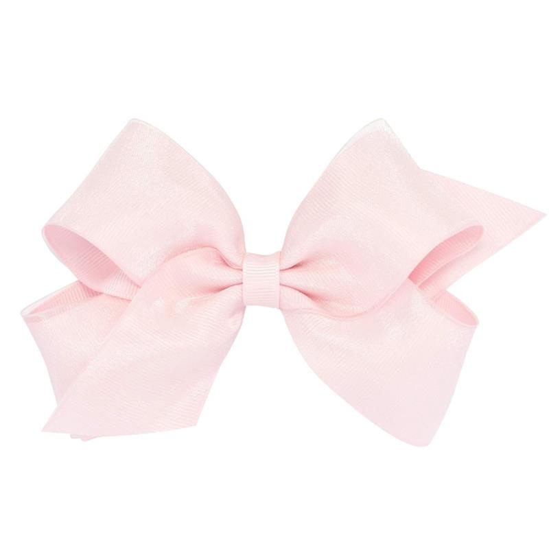 Wee Ones – Girls’ Grosgrain Hair Bows with Organza Overlay on a WeeStay Clip, Medium, Light Pink