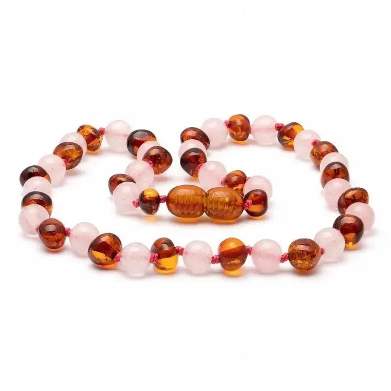 Ali + Oli – Cognac Polished Amber & Pink Quartz Necklace