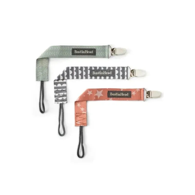 Booginhead 3-Pack Pacifier Clips, Sage, Scallops, Sienna