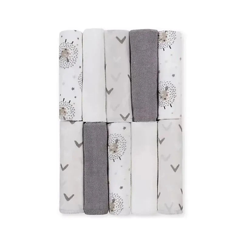 Just Born – 10Pk Counting Sheep Washcloths, Grey