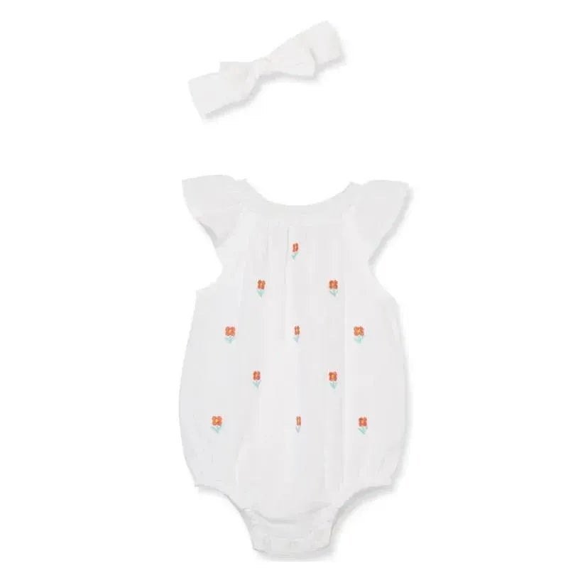 Little Me – Baby Girl Gauze Flowers Bubble & Headband
