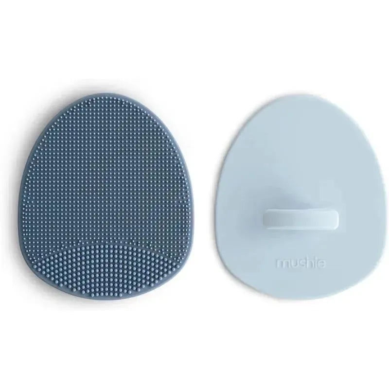 Mushie – Baby Bath Cradle Cap Brush, Soft Silicone Bristles, 2-Pack, Tradewinds/Periwinkle
