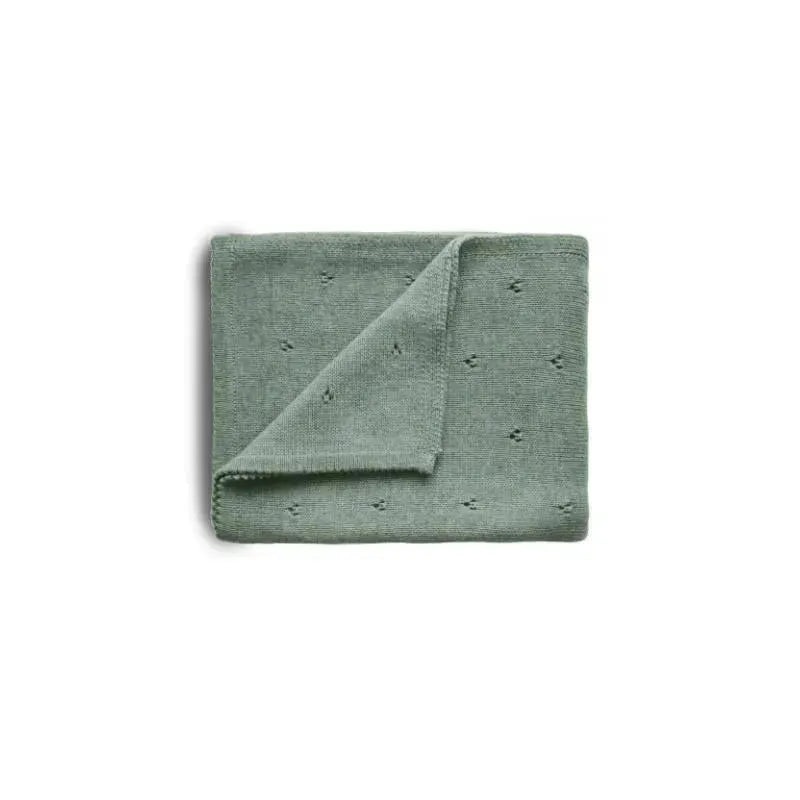 Mushie – Knitted Pointelle Baby Blanket – Sage Melange