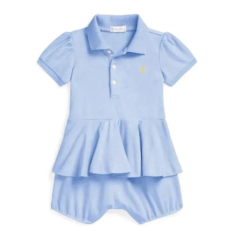 Ralph Lauren Baby – Short-Sleeve Stretch Mesh Polo Peplum Bubble Shortall