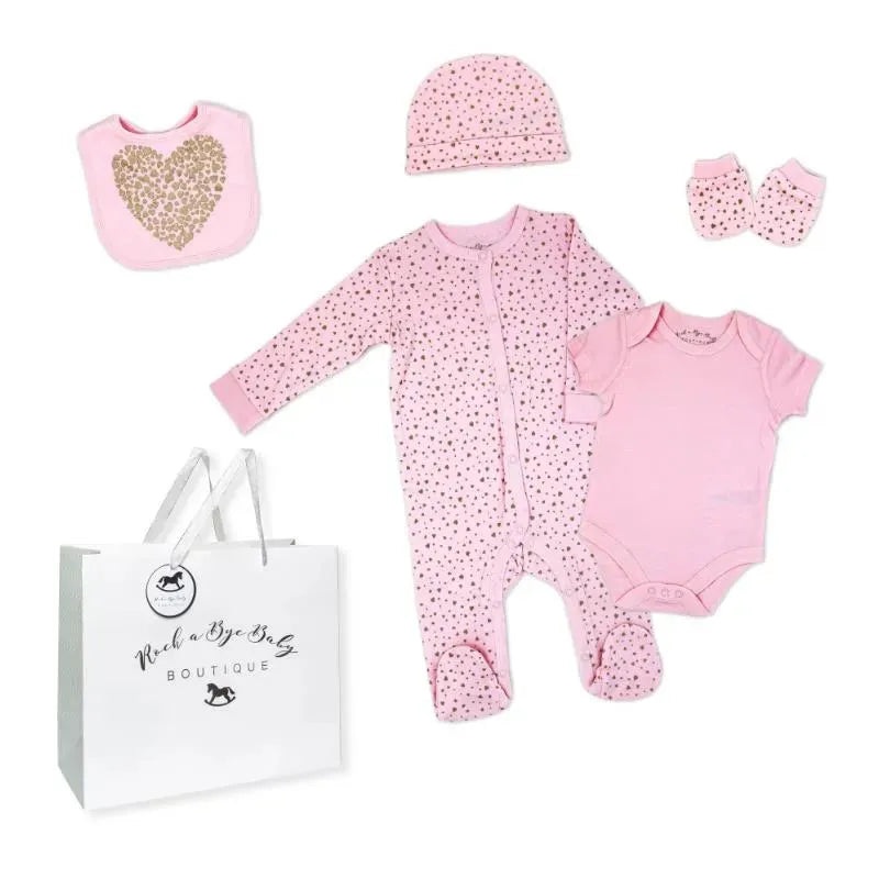 Rose Textile – 5Pk Baby Neutral Gold Heart Mesh Bag Set