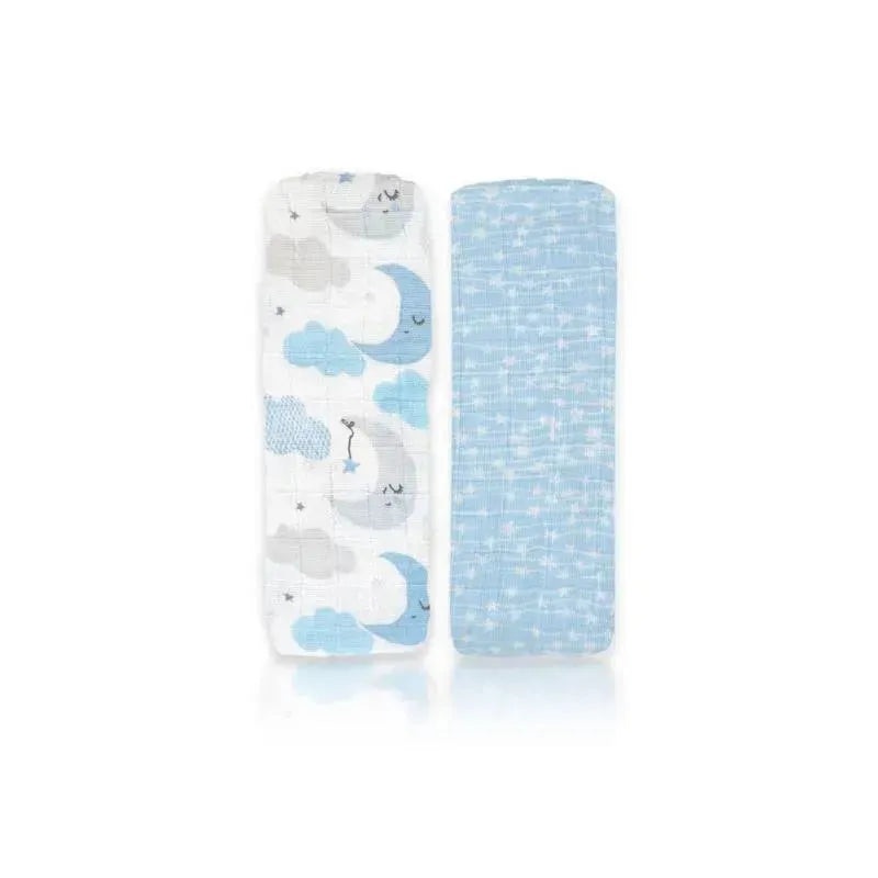 Rose Textiles – 2Pk Baby Boy Muslin Swaddle Blankets, Blue Star/Wave