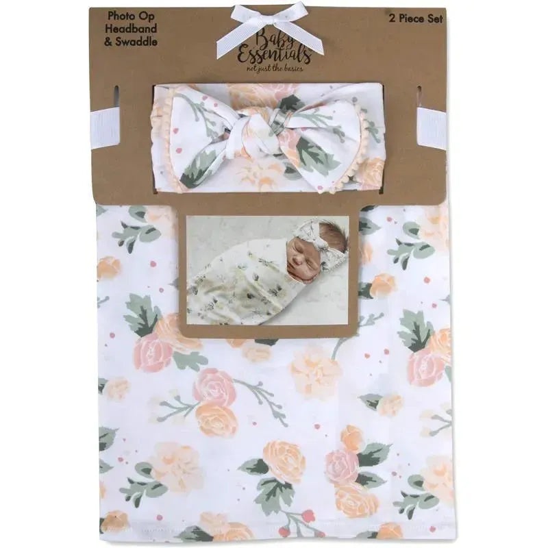 A.D Sutton – Baby Cotton Swaddle Blanket Wrap with Headband or Hat Set, Flower
