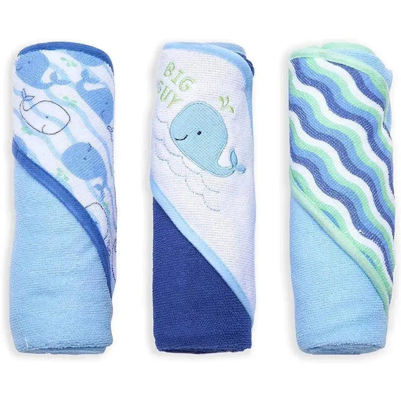 Cudlie – 3Pk Rolled/Carded Hooded Towel, Big Guy Whale