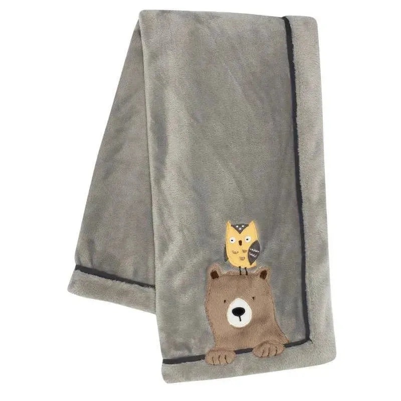 Lambs & Ivy – Sierra Sky Grey Bear/Owl Soft Fleece Baby Blanket