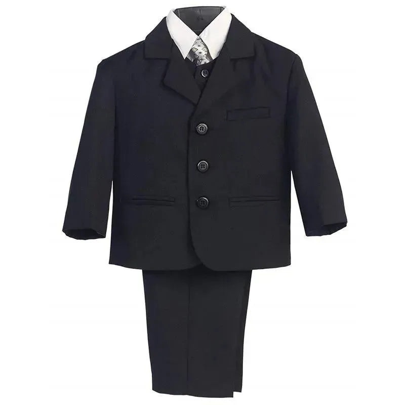 Lito – Boy’s 3 Button 5 Piece Suit With Shirt, Vest, And Tie (Black)