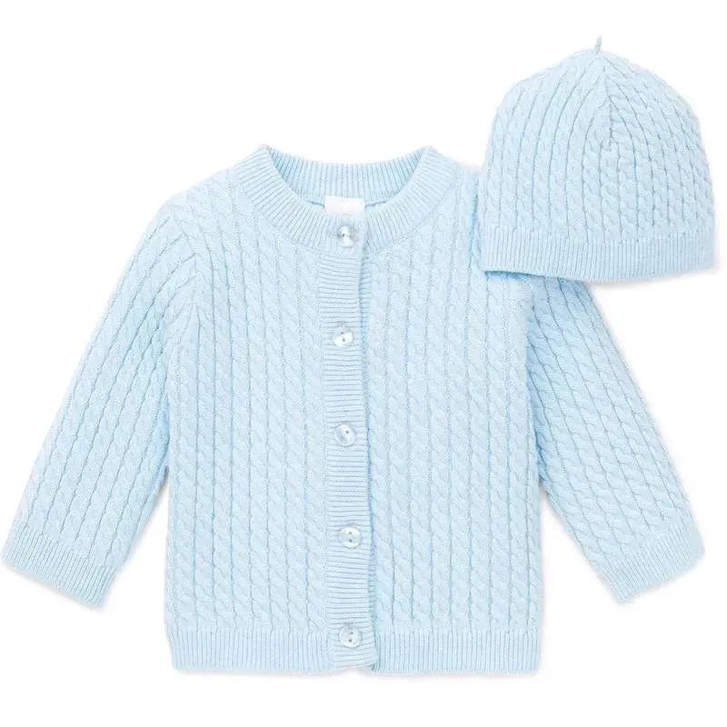 Little Me Blue Cable Sweater with Hat