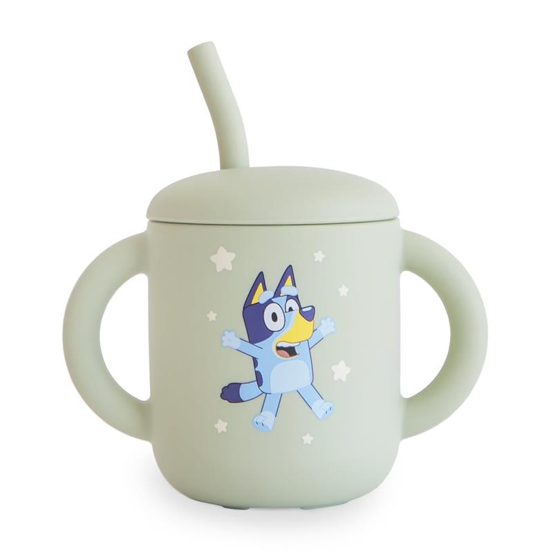 Mushie – Bluey X Mushie Silicone Training Cup + Straw, Bluey Sage