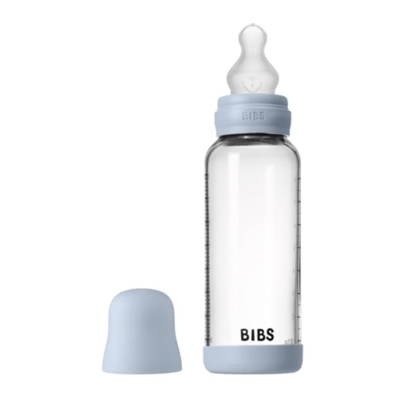 Bibs – Baby 8Oz Silicone Glass Bottle With Bumper Baby Blue