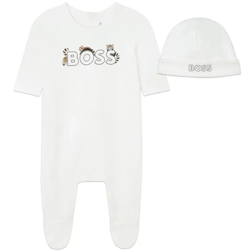 Hugo Boss Baby – Boss Boys Pyjamas & Bonnet, White
