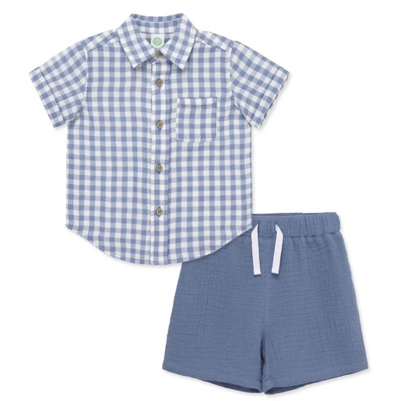 Little Me – Baby Boy Check Woven Short Set, Blue