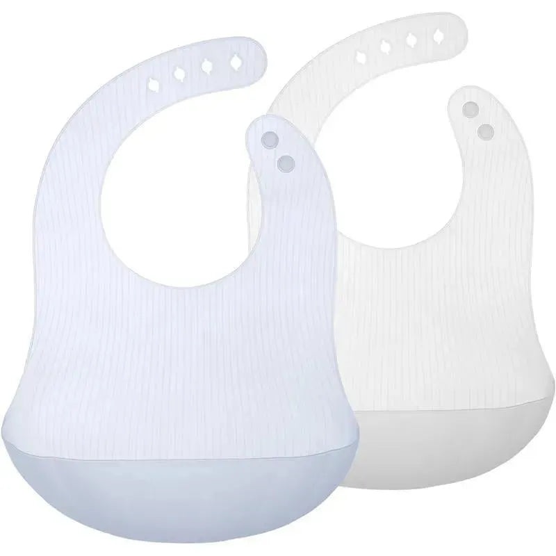 Ola Baby – Fold N Go Silicone Baby Waterproof Bib with Travel Case, 2 Pk, Blueberry/Pearl