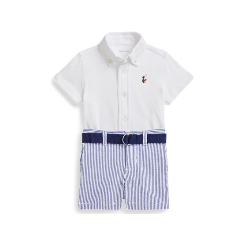 Ralph Lauren Baby – 3Pk Short-Sleeve Interlock Sport Shirt With Belt And Seersucker Short