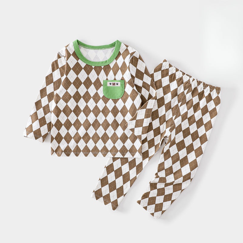 100% Cotton Long Sleeve Top & Pants Set – Brown Plaid Brown Plaid 12-24 M