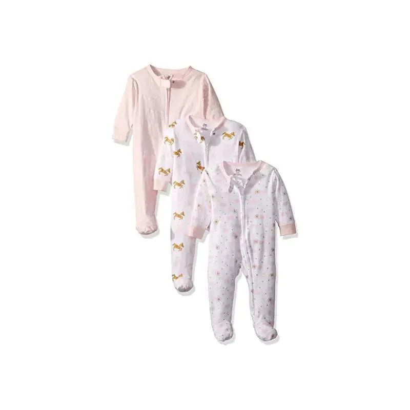 Baby Vision – 3Pk Baby Girl Cotton Zipper Sleep and Play, Unicorn