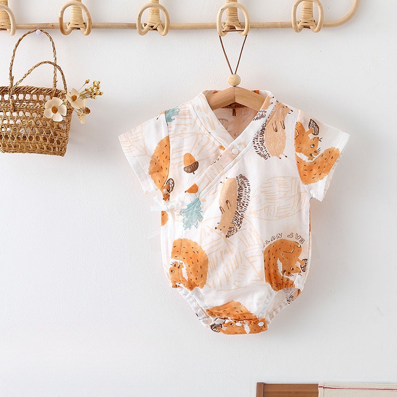 Bamboo & Cotton Muslin Short Sleeve Bodysuit – Squirrel Squirrel 3-6 M