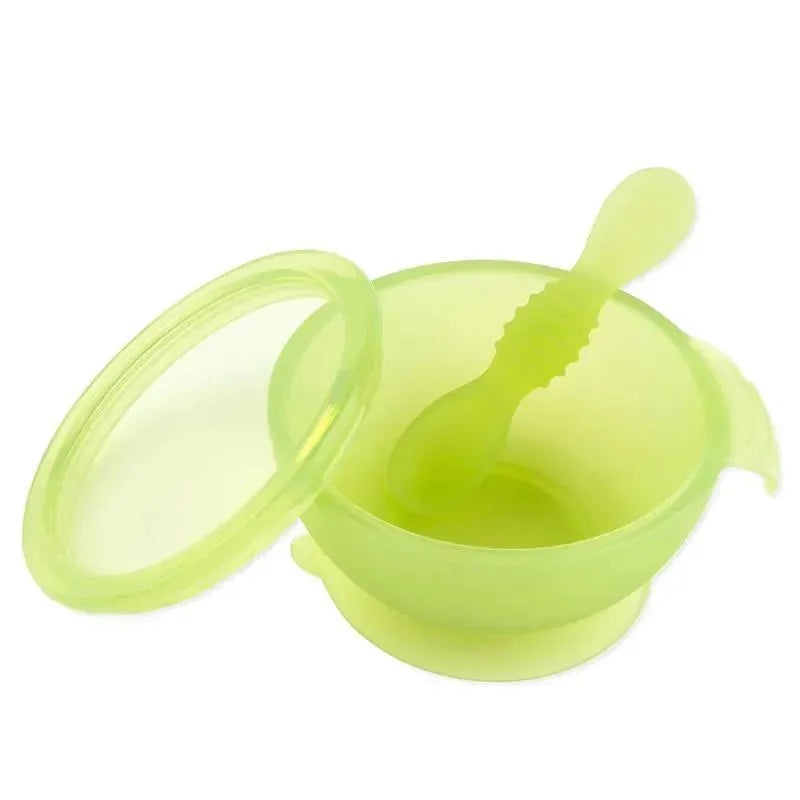 Bumkins – Silicone Feeding Set with Suction for Baby and Toddler, Green Jelly