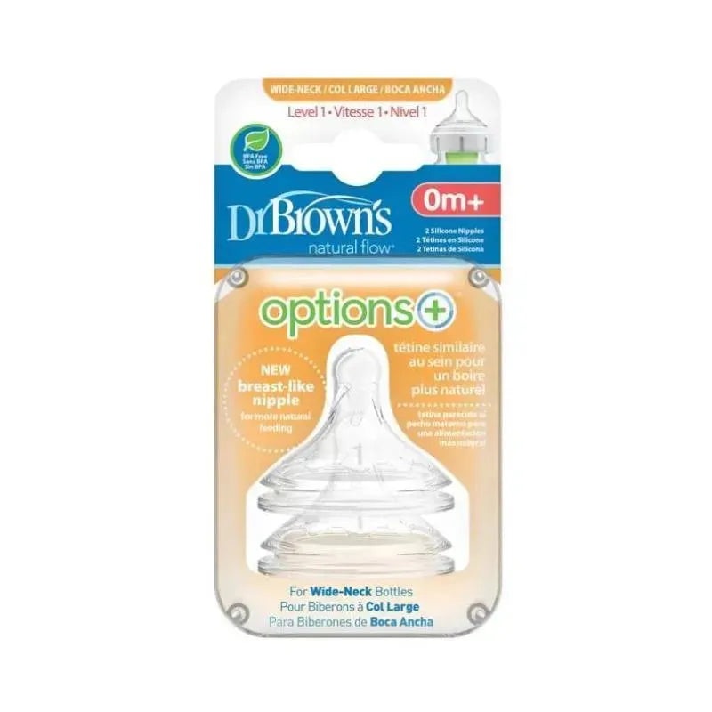 Dr. Brown’s – Natural Flow Level 1 Wide-Neck Silicone Bottle Nipples, 2-Pack
