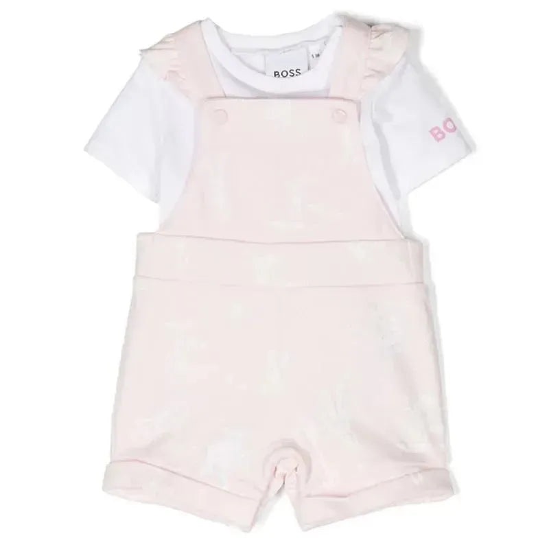 Hugo Boss Baby – Girl Cotton Dungarees Set, Pink Pale