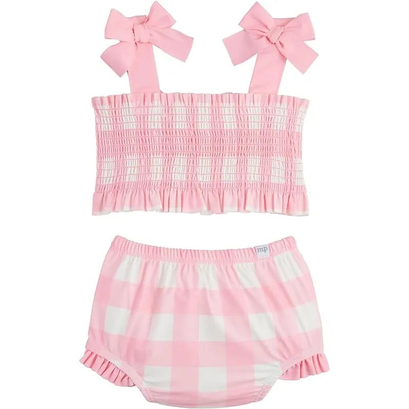 Mud Pie – Baby Girl Smocked Pink Check Two-Piece Swimsuit
