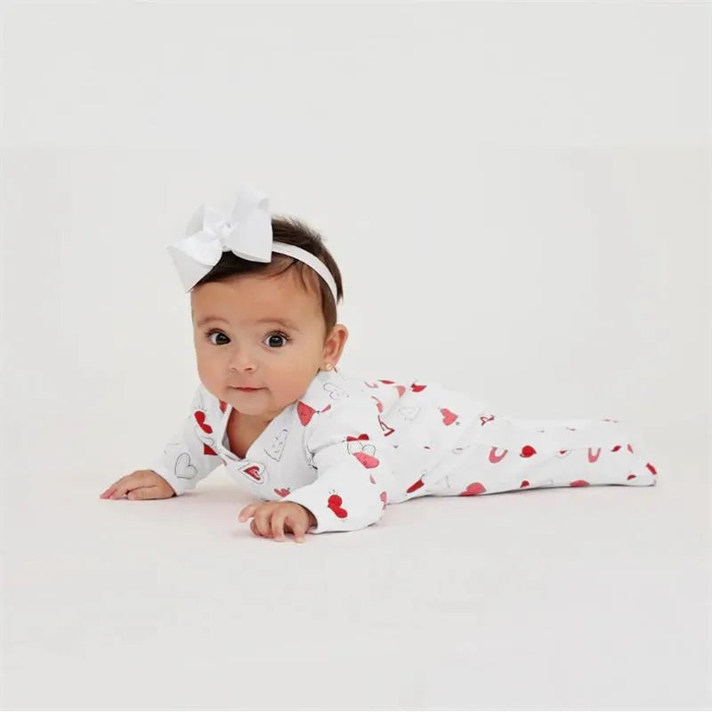 Noomie – Baby Cotton Zipper Footie Valentine Hearts