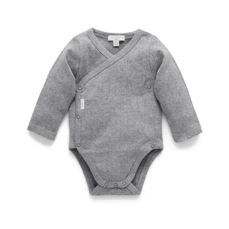 Pure Baby – Baby Neutral Pointelle Long Sleeve Wrap Bodysuit, Smoke Melange