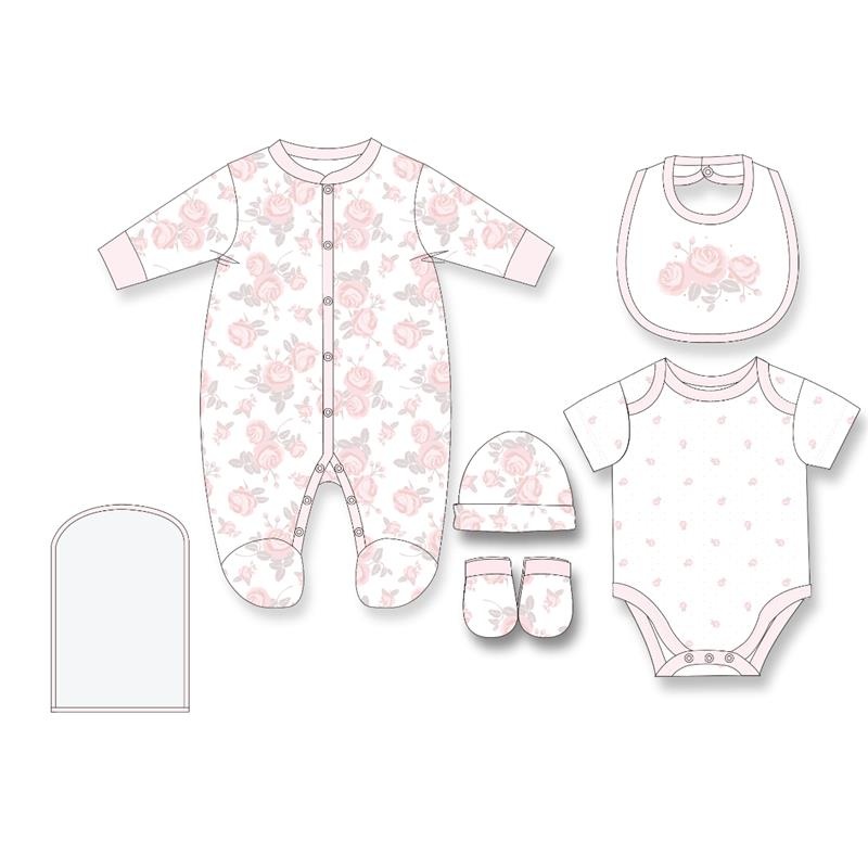Rose Textiles – 5Pk Baby Girls Mesh Bag Set, Soft Coral Floral Rose