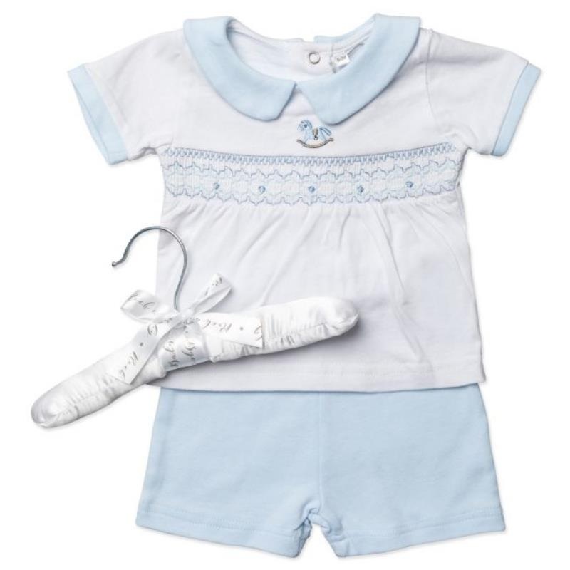Rose Textiles – Baby Boys Short Set, Blue Rocking Horse
