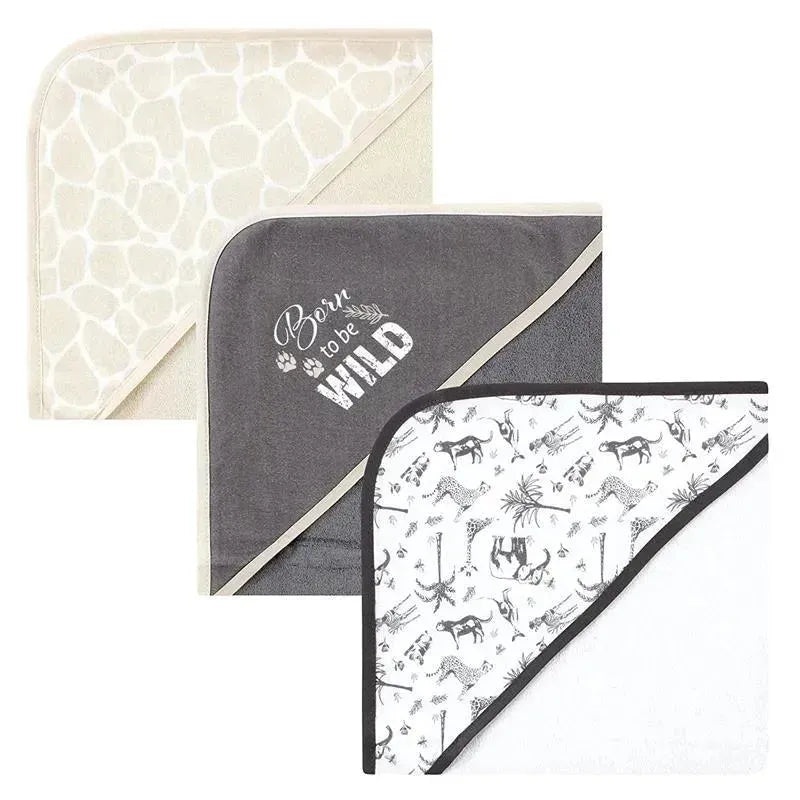 Baby Vision – 3Pk Hudson Baby Cotton Rich Hooded Towels, Vintage Safari