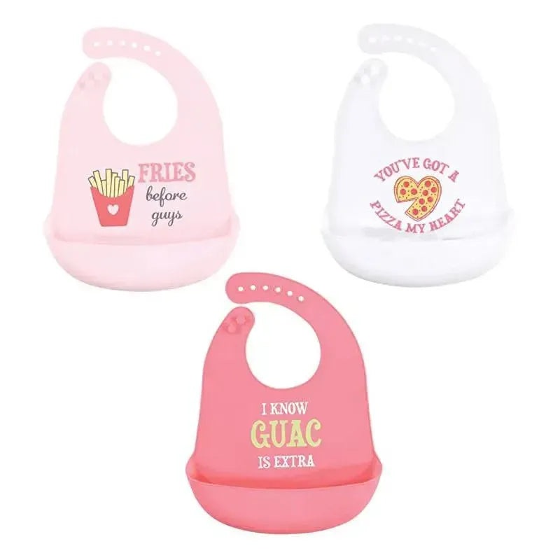 Baby Vision Baby Silicone Bibs, One Size Fries Before Guys (3PK)