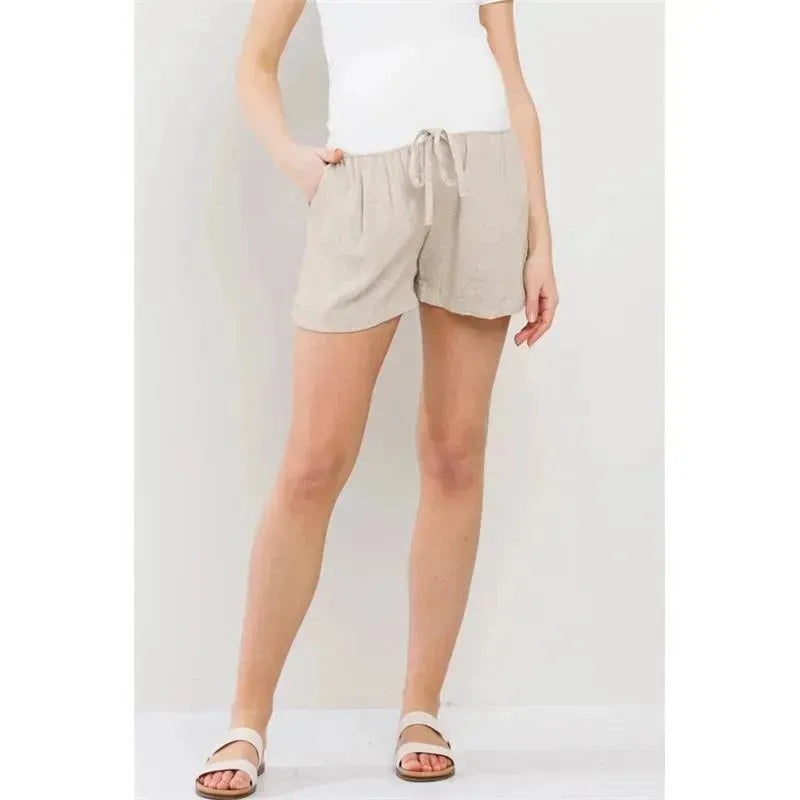 Hello Miz – Solid Maternity Shorts With Pockets And Drawstring, Oatmeal