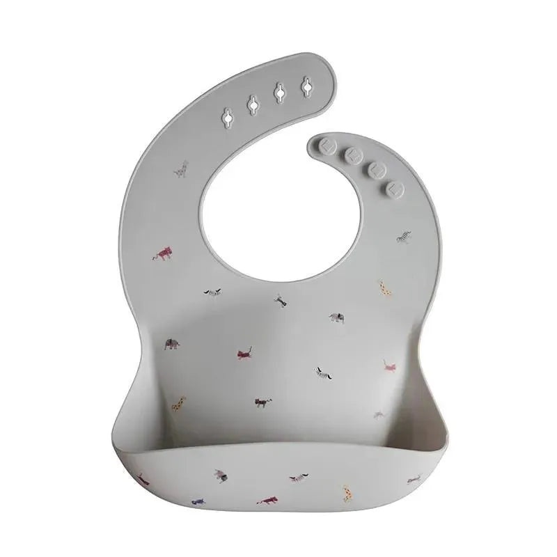 Mushie – Silicone Baby Bib, Safari Light Grey