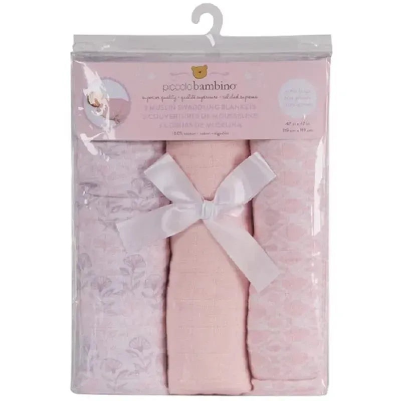 Piccolo Bambino – 3 Muslin Swaddling Blankets, Pink