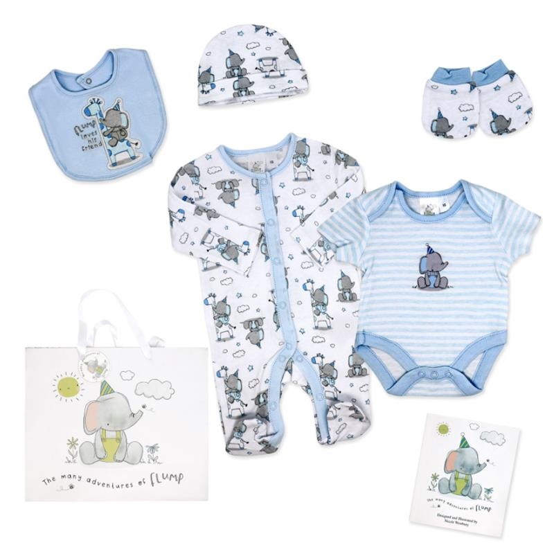 Rose Textiles – 6Pk Baby Boy Gift Set, Flump The Elephant Blue