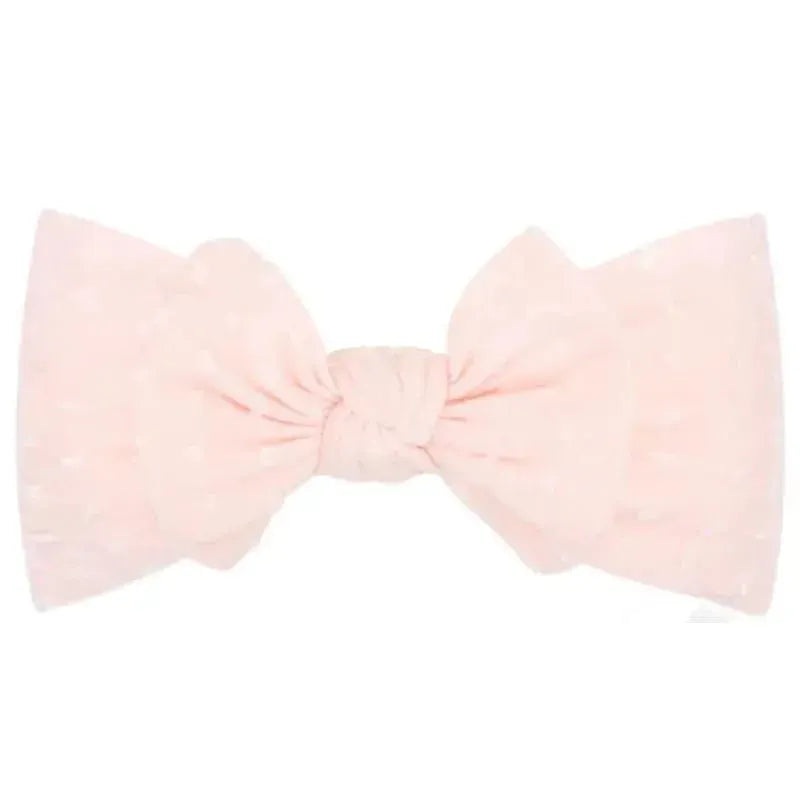 Wee Ones – Soft Shabby Dot Nylon Girls Baby Band With Matching Bowtie, Light Pink