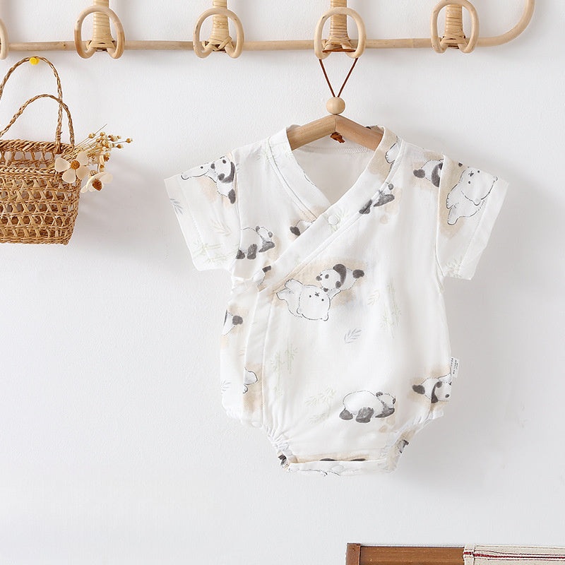 Cotton & Bamboo Muslin Short Sleeve Bodysuit – Panda Panda 3-6 M