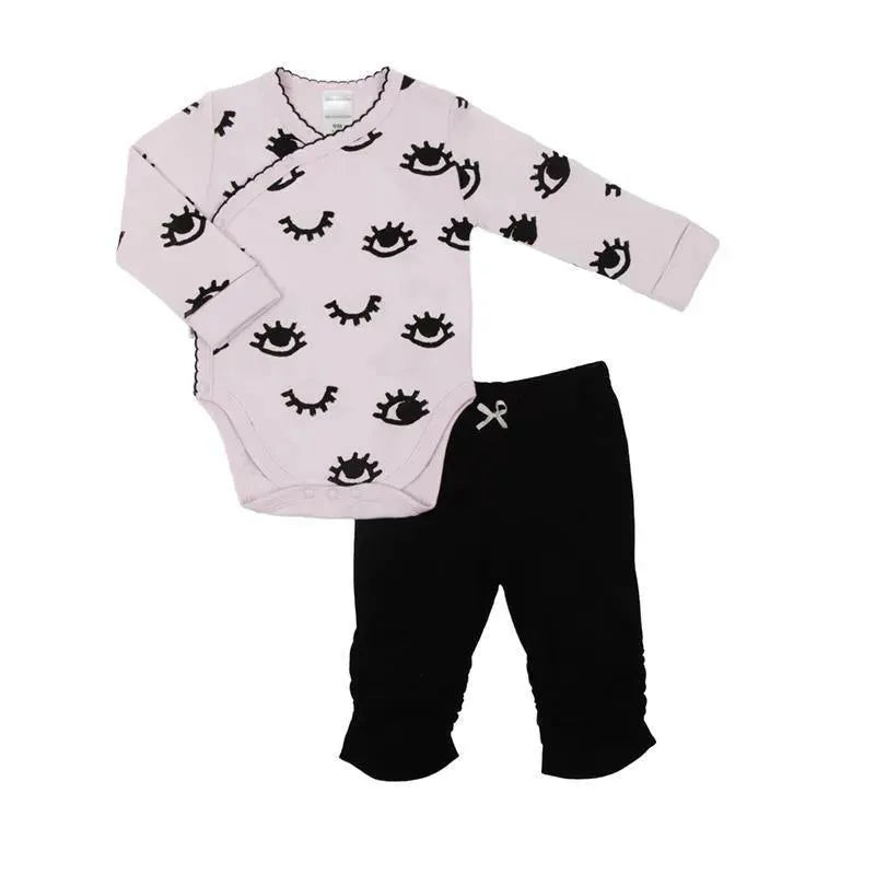 Kushies – Mini Long Sleeve Wrap Baby Bodysuit & Pant Set Black and White