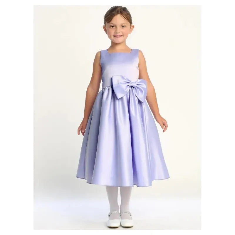Lito – Girl Satin Dress With A Bow, Lavender