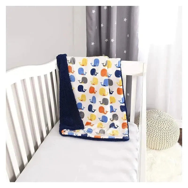Nemcor Soft Reversible Sherpa Baby Blanket,Whales