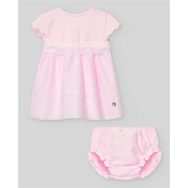Paz Rodriguez – Baby Set Knit Newborn Dress + Bloomers Linda, Chalk Pink