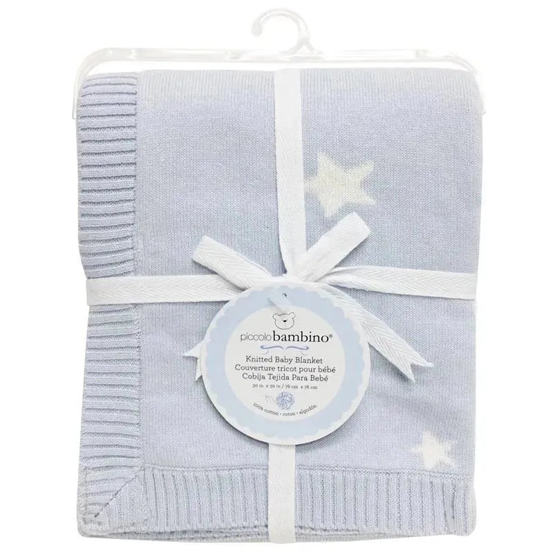 Piccolo Bambino Knitted Star Baby Blanket – Blue