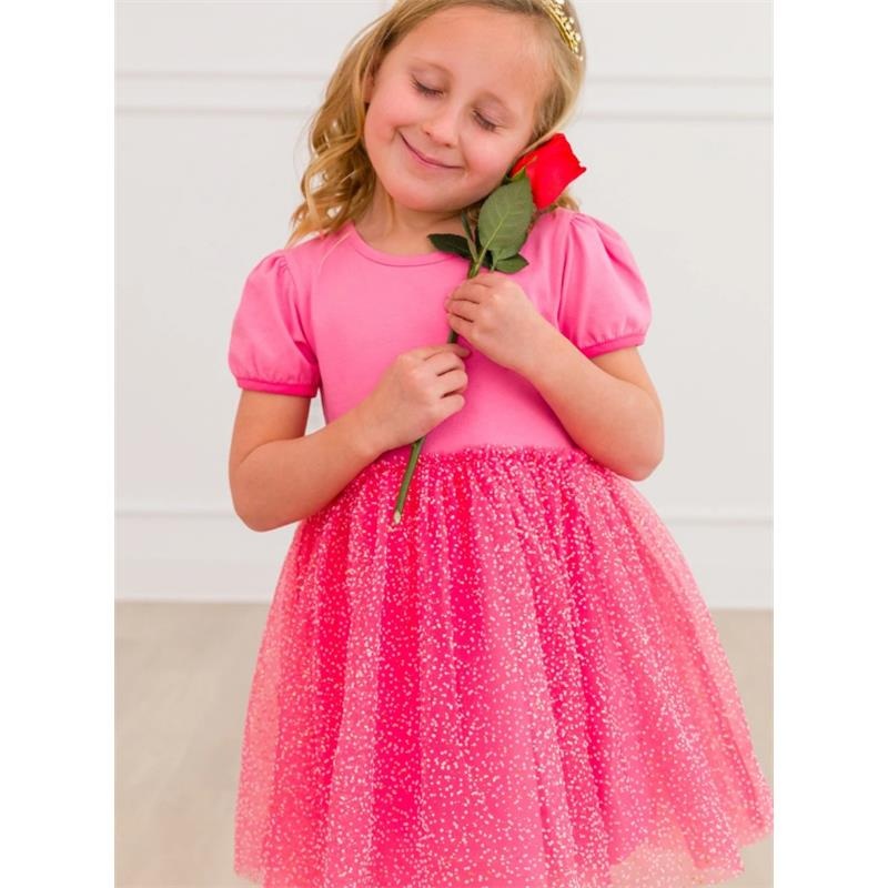 Rufflebutts – Baby Girl Pink Short Sleeve Bow Twirl Dress
