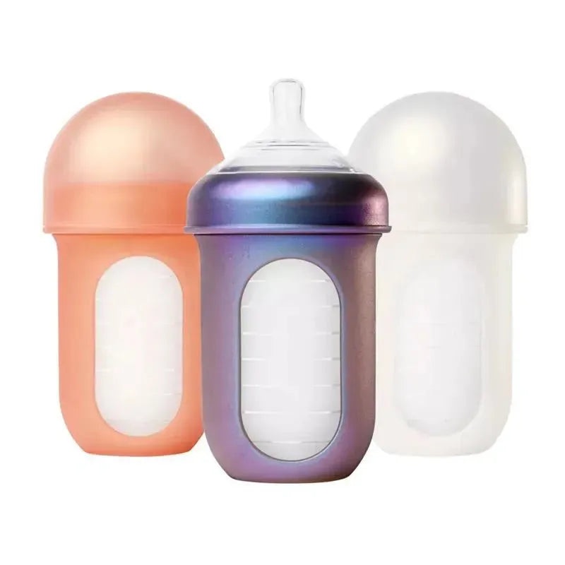 Boon – Nursh Silicone Baby Bottles with Collapsible Silicone Pouch – 8 fl oz, 3pk, Metallic