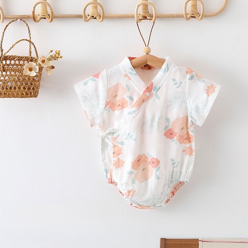 Cotton & Bamboo Muslin Short Sleeve Bodysuit – Pink Peony Pink Peony 3-6 M