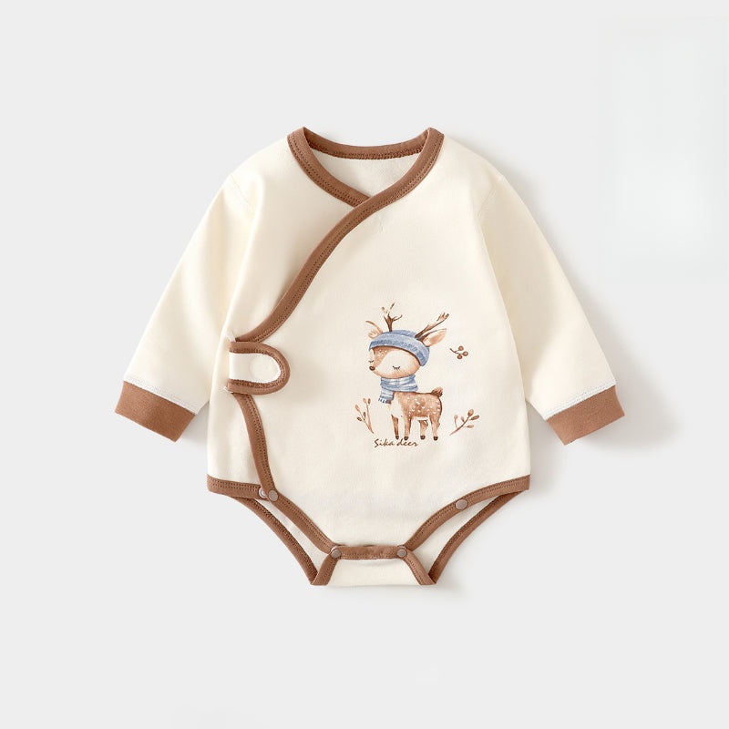 Cotton Long Sleeve Bodysuit with Velcro Closure – Brown Deer Brown Deer 0-3 M