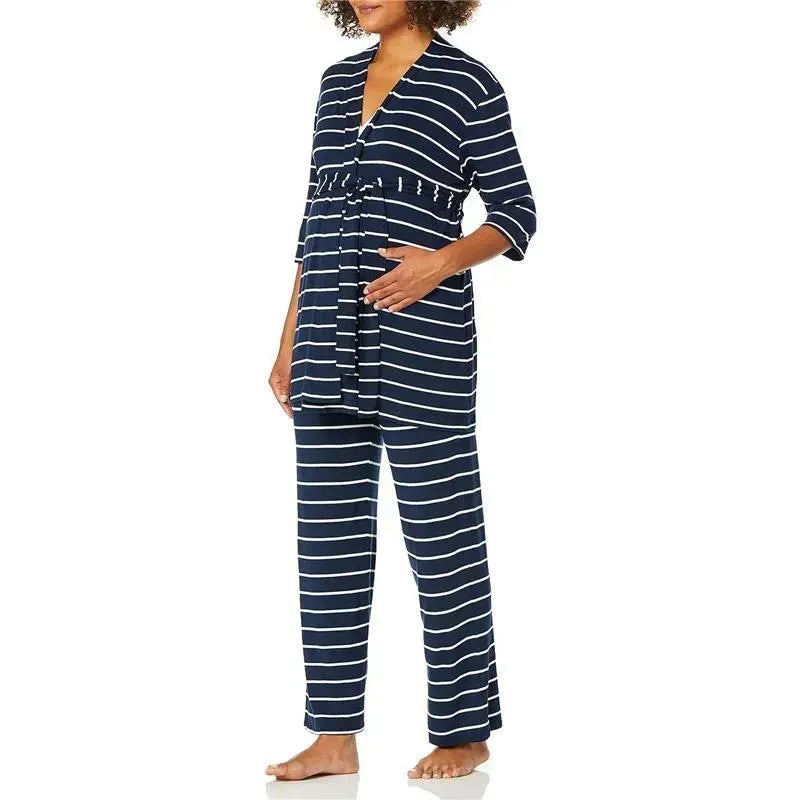 Everly Grey – Maternity and Nursing PJ Pant Set for Mom and Baby, Navy Stripe, Medium